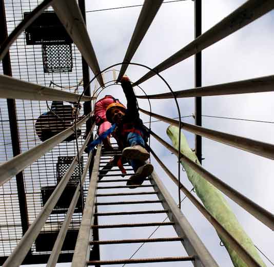 Climbing up the ladder to the flying fox